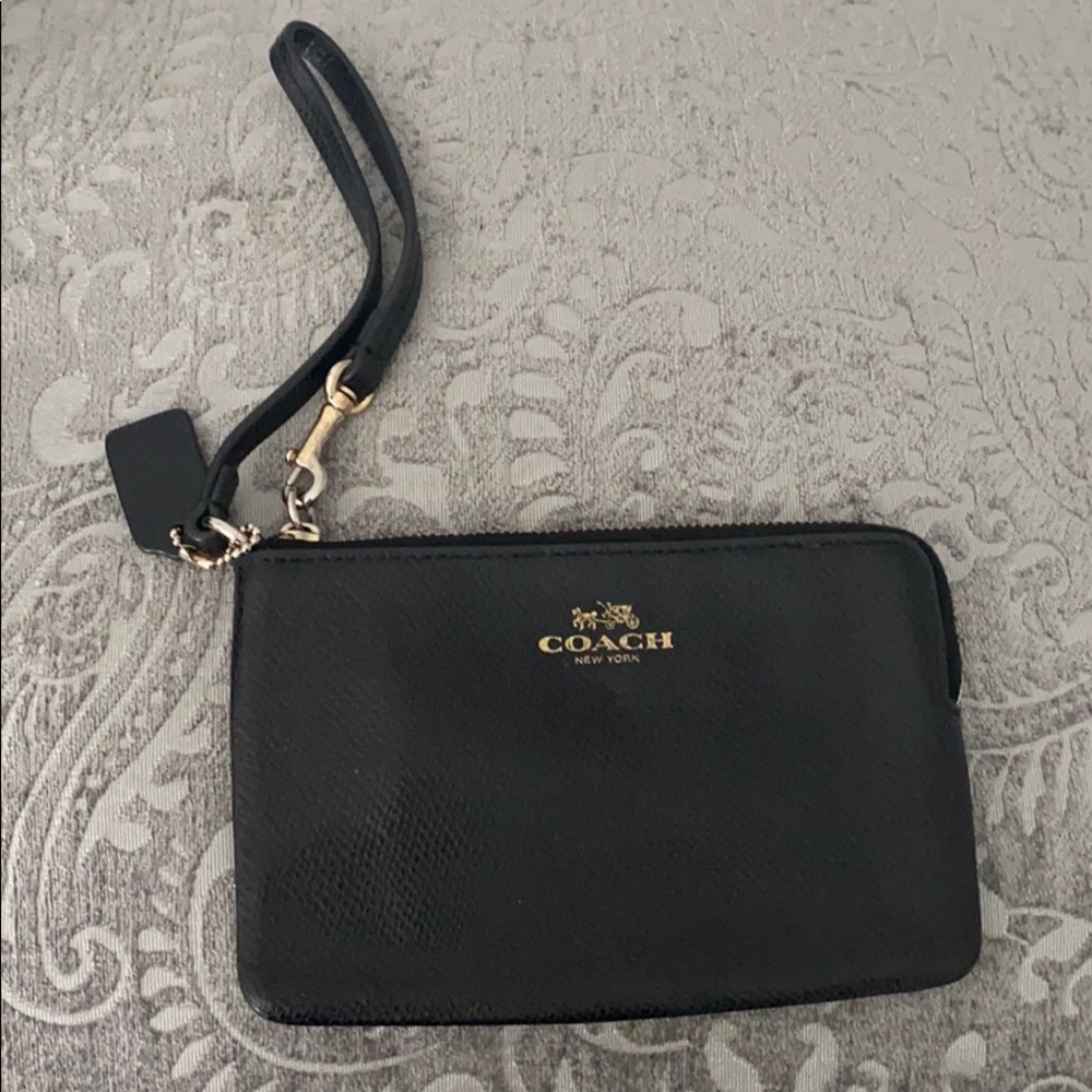 Small Coach Leather Black Wristlet